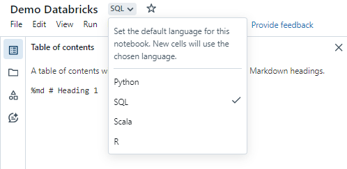 Select the SQL Databricks notebook - Databricks Delta Lake