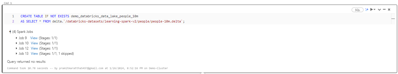 Creating a Table Using either Sample Datasets or Your Own Dataset - Databricks Data Lake - Databricks Delta Table 