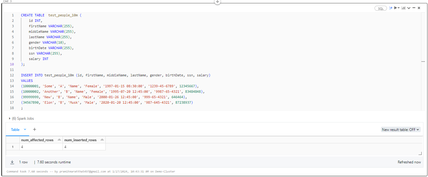 Creating and Inserting Data Into Databricks Delta Table - Databricks Delta Lake