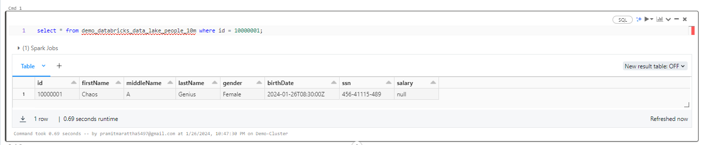 Selecting all record of the updated row - Databricks Delta Lake