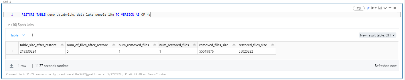 Restoring Databricks Delta Table - Databricks Delta Lake