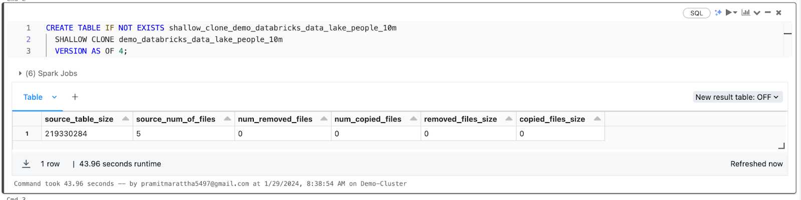 Shallow cloning Databricks delta table - Databricks Delta Lake