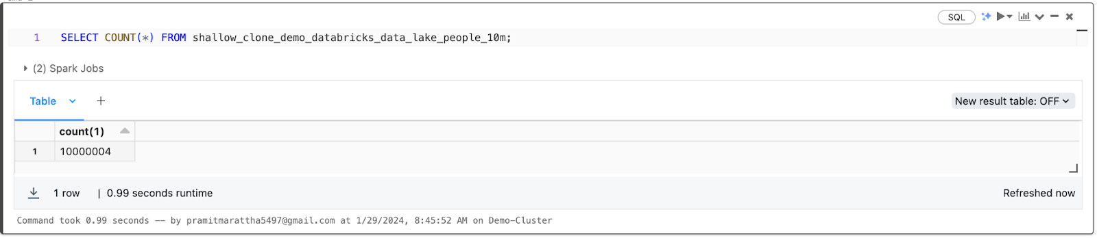 Counting the number of records present in the Shallow-cloned Databricks Delta Table - Databricks Delta Lake.