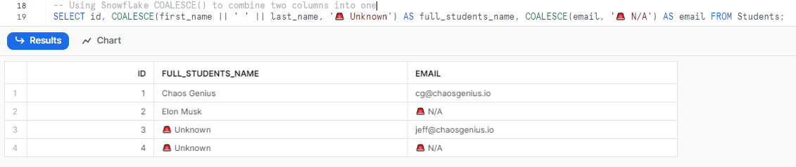 Using Snowflake COALESCE() to combine two columns into one