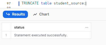 TRUNCATEing table student_source - Snowflake MERGE statement