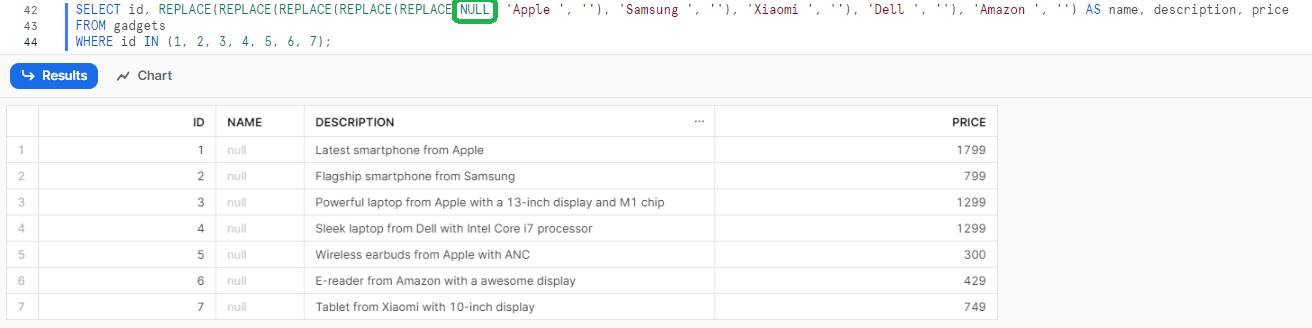 Handling null values with Snowflake REPLACE()