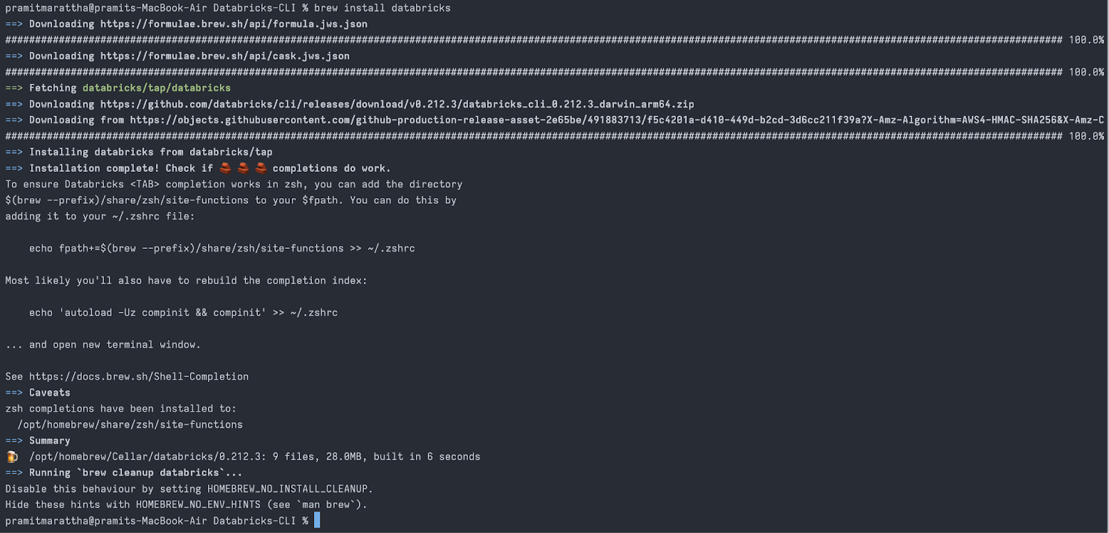 Using Homebrew to install Databricks CLI