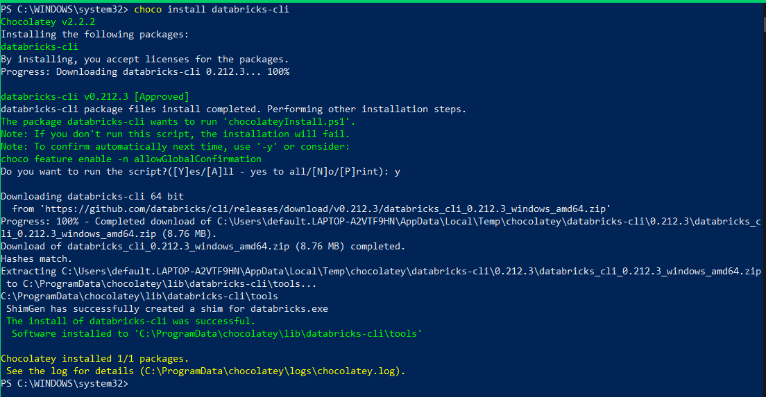 Downloading and installing Databricks CLI using Chocolatey