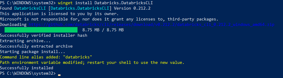 Installing Databricks CLI Using WinGet