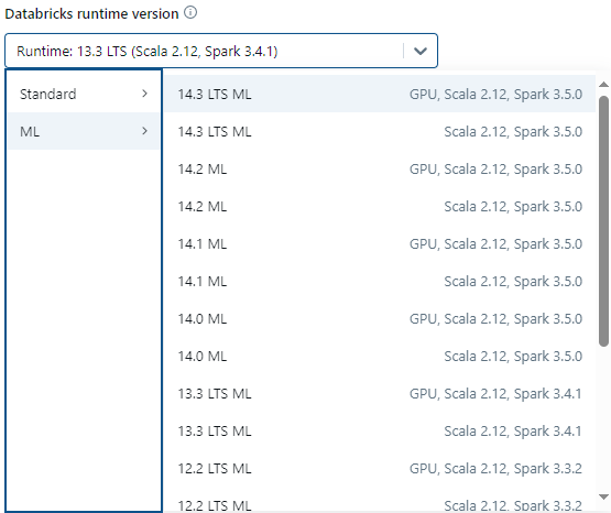 Picking a Databricks ML Runtime Version - Databricks Cluster