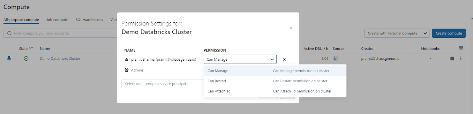 Managing Databricks Clusters Access Control