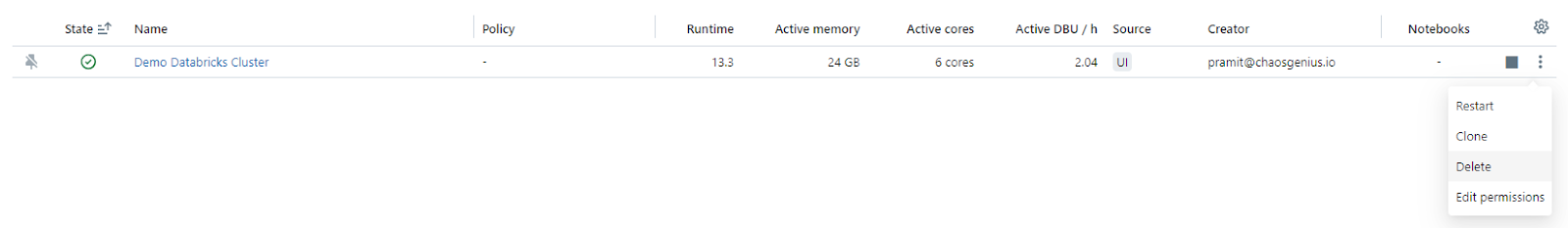 Deleting Databricks Cluster