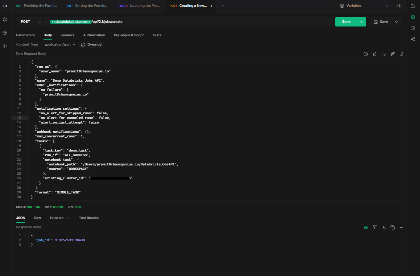Creating a New Databricks Jobs using Databricks Jobs API