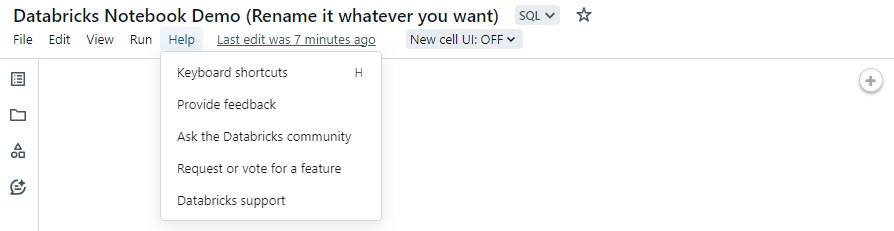 Help menu option - Databricks Notebook