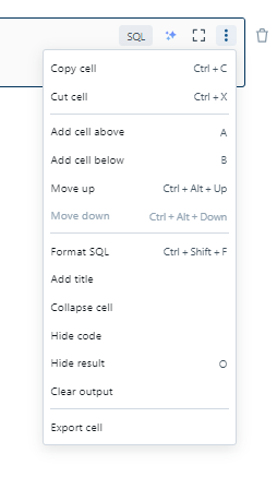 Databricks notebook cell action menu (new UI)