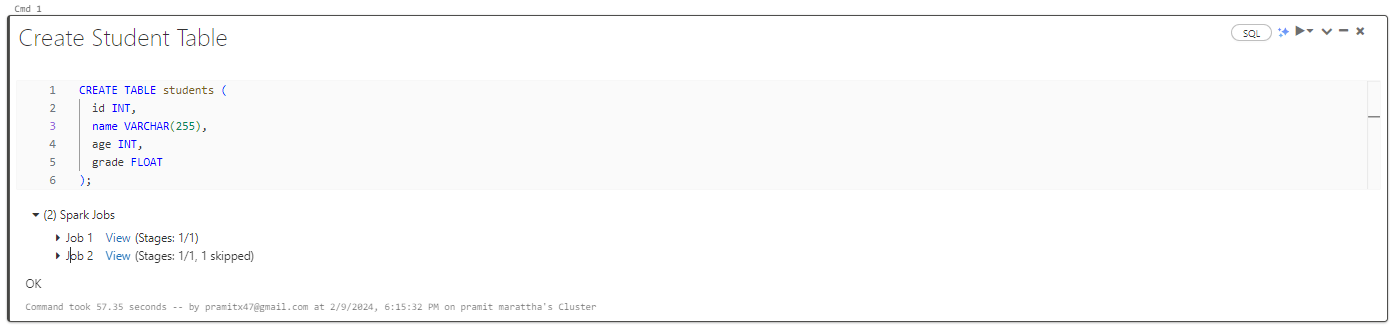  Running Databricks Notebook Cells