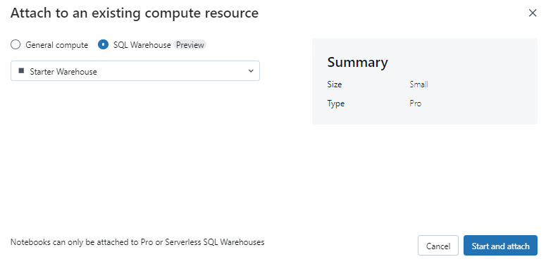 Attaching a SQL warehouse - Databricks notebooks