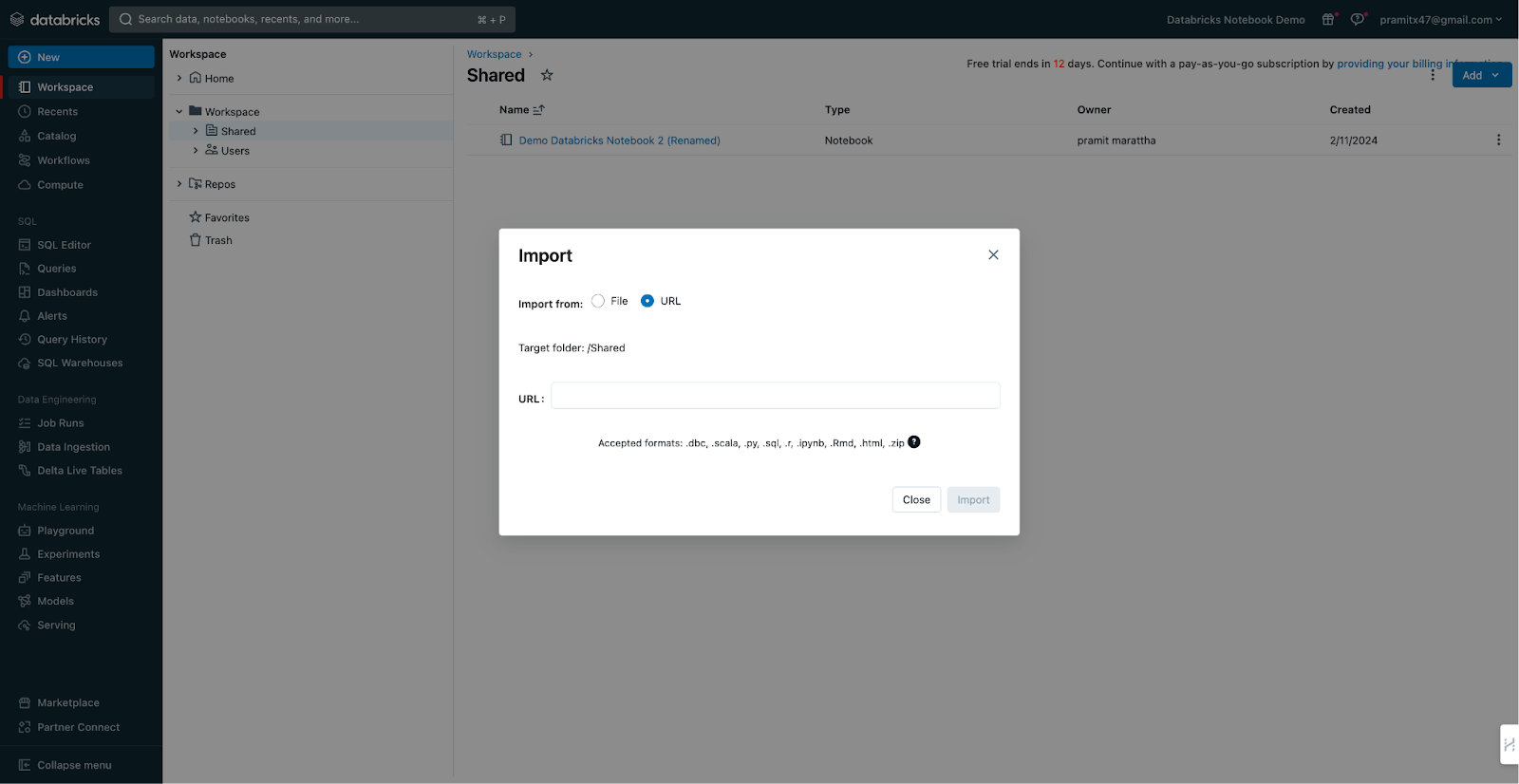 Importing Databricks notebook