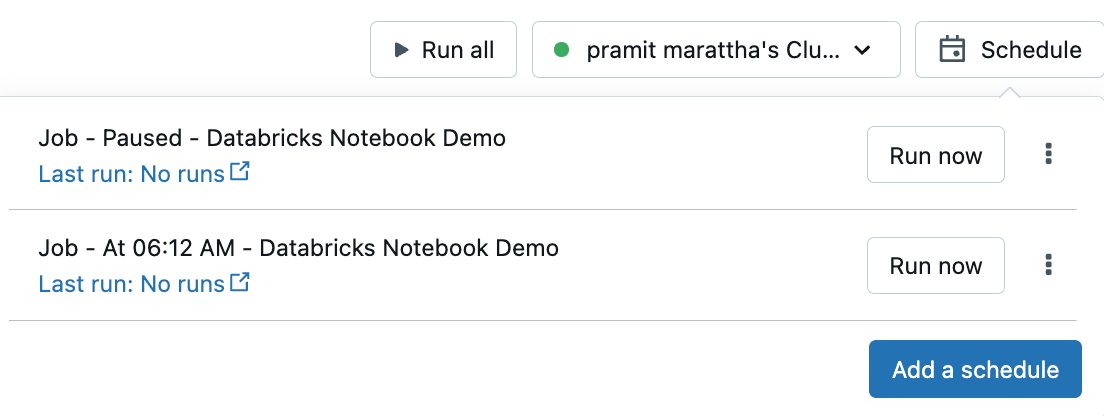 Scheduling Databricks notebook job manually