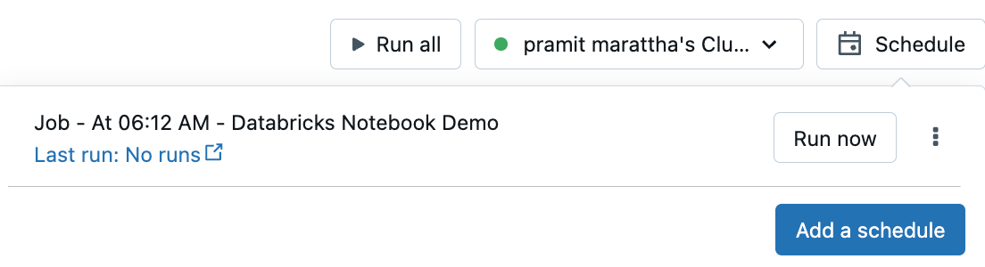 Scheduling Databricks notebook job