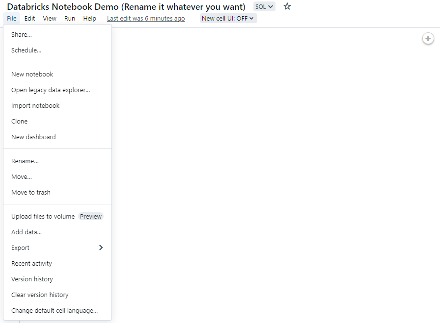 File menu option - Databricks Notebook