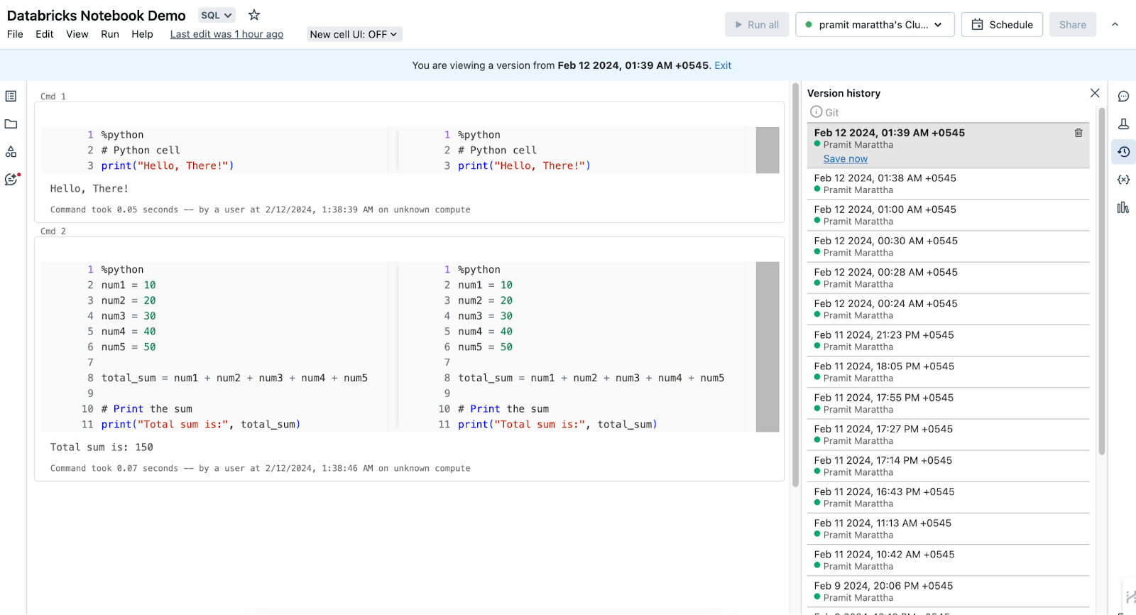 Tracking/Accessing version history - Databricks Notebook