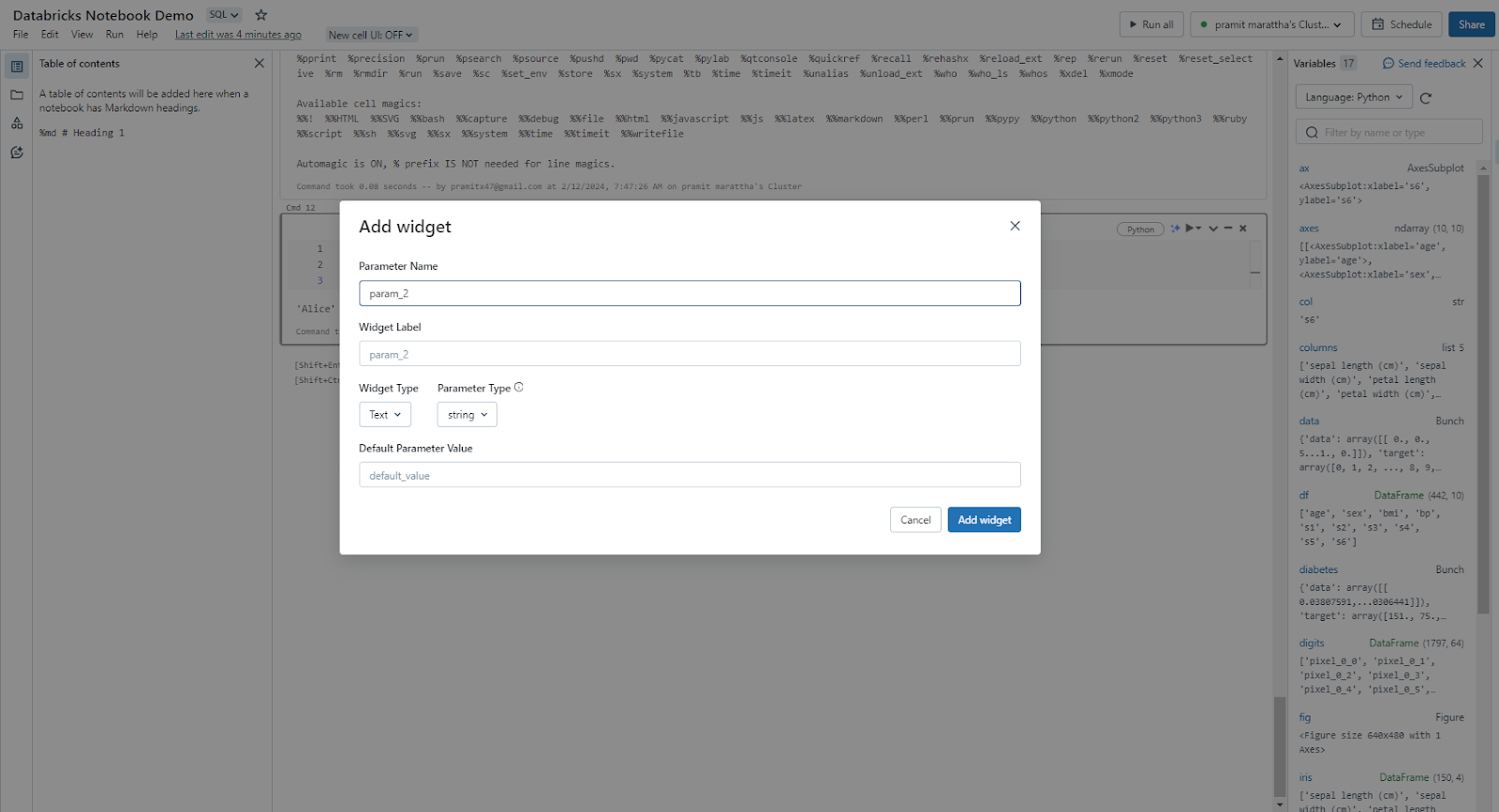 Parameterize Databricks notebook