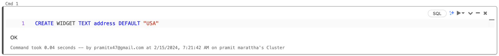 Creating Simple Text Databricks Widgets using SQL