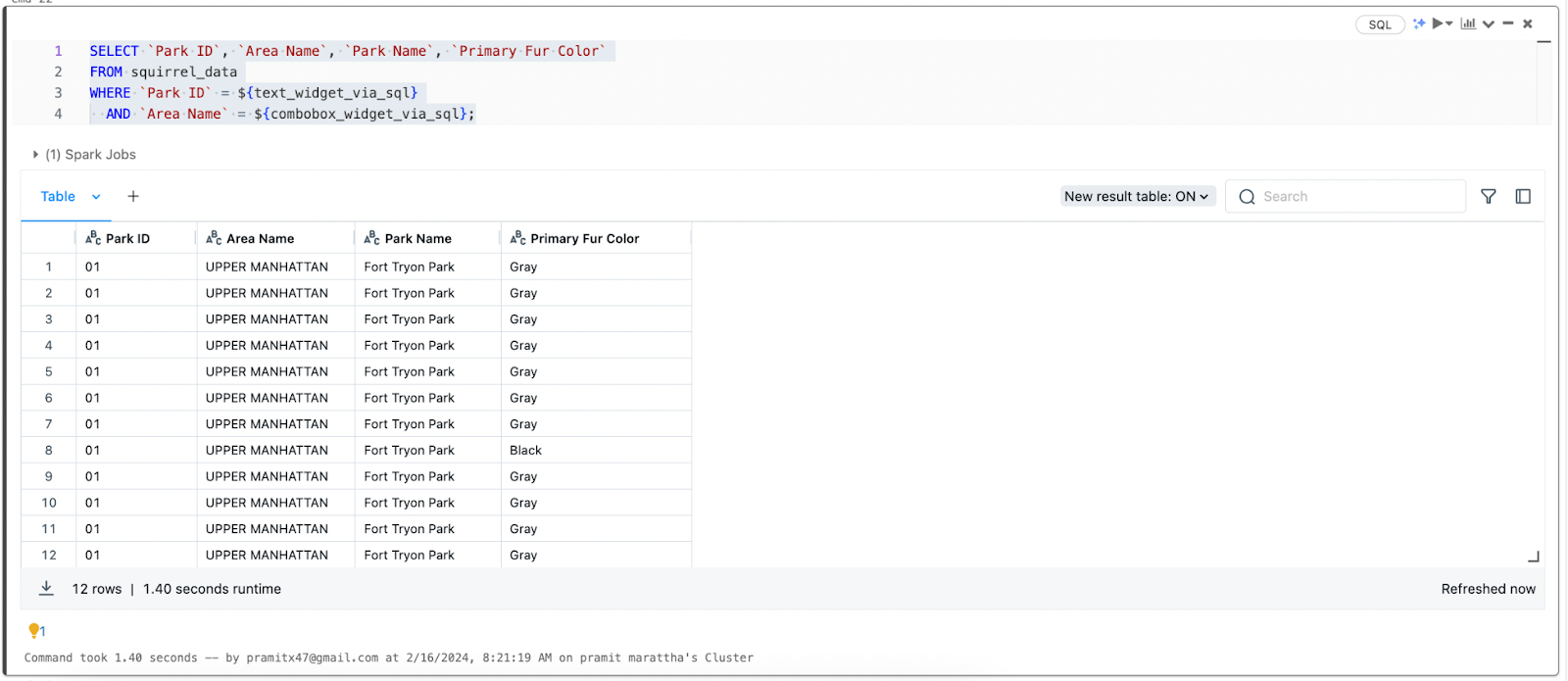 Fetching multiple Databricks widgets value in SQL