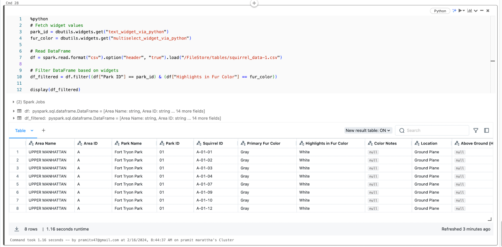 Fetching Databricks widgets value in Python