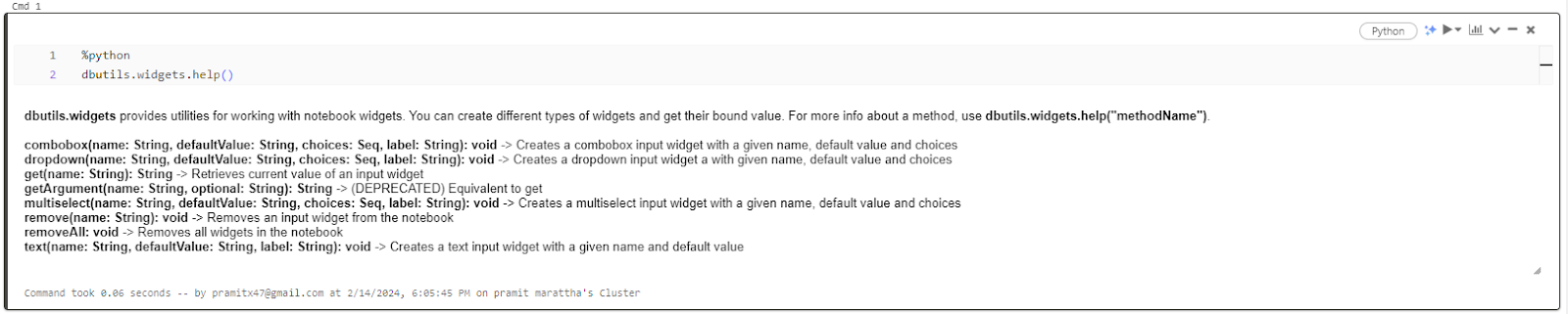 Databricks widgets API