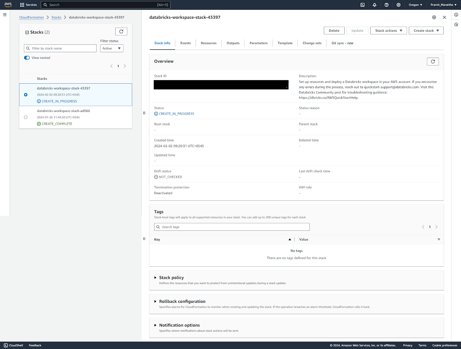 Monitoring the deployment status on the Databricks workspace page