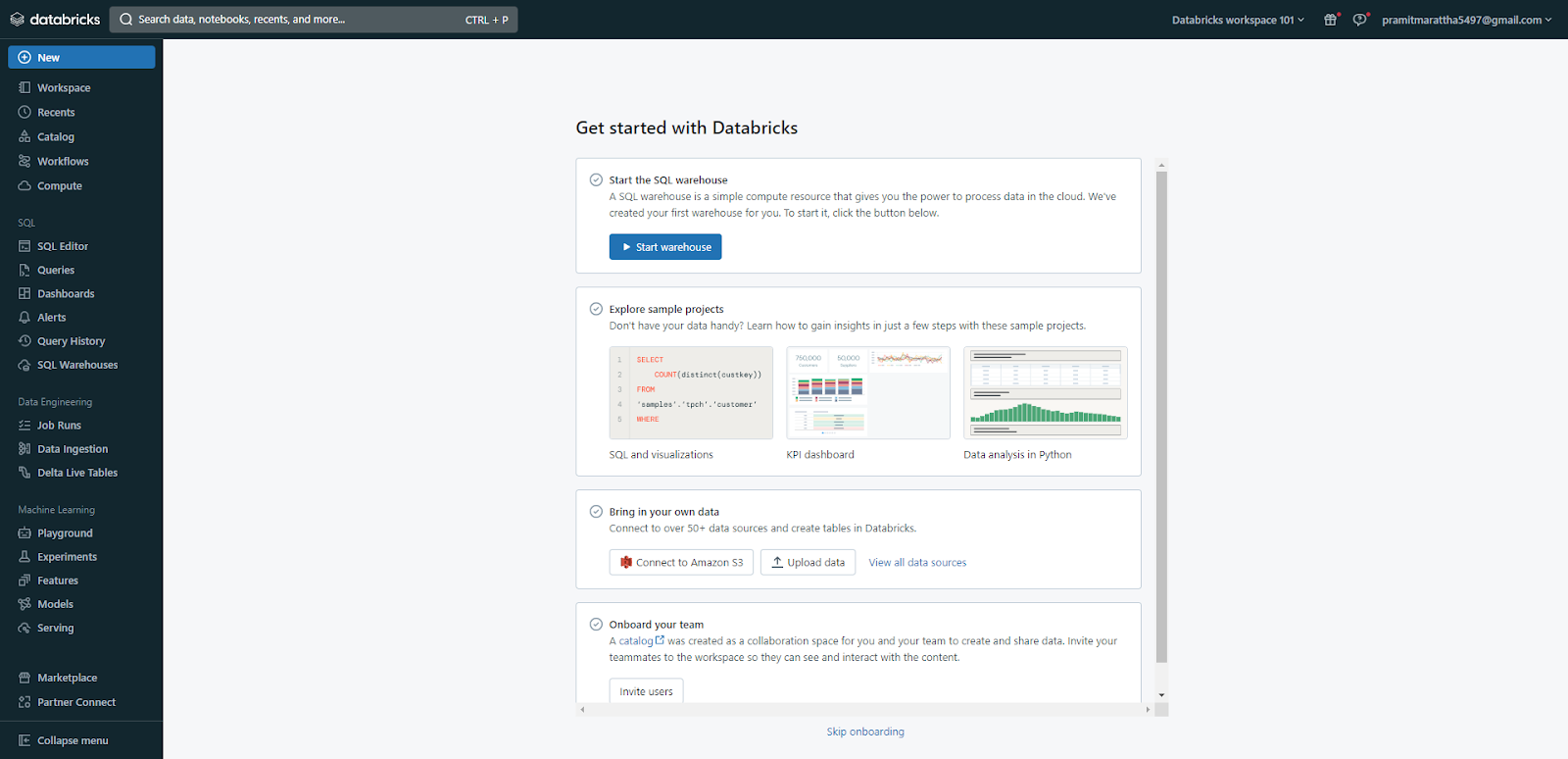 Click on the newly created Databricks workspace to launch and start using it
