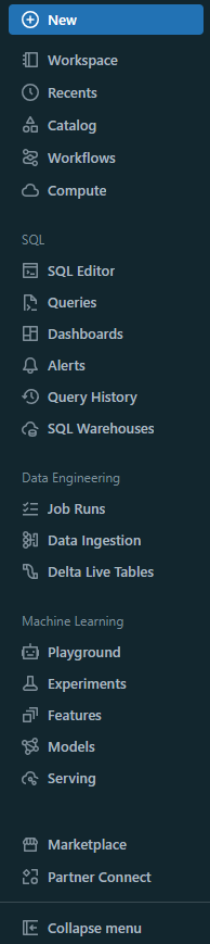 Sidebar in Databricks workspace