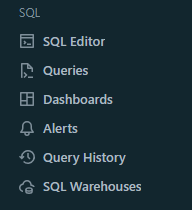 Navigation sidebar SQL task group - Databricks workspace