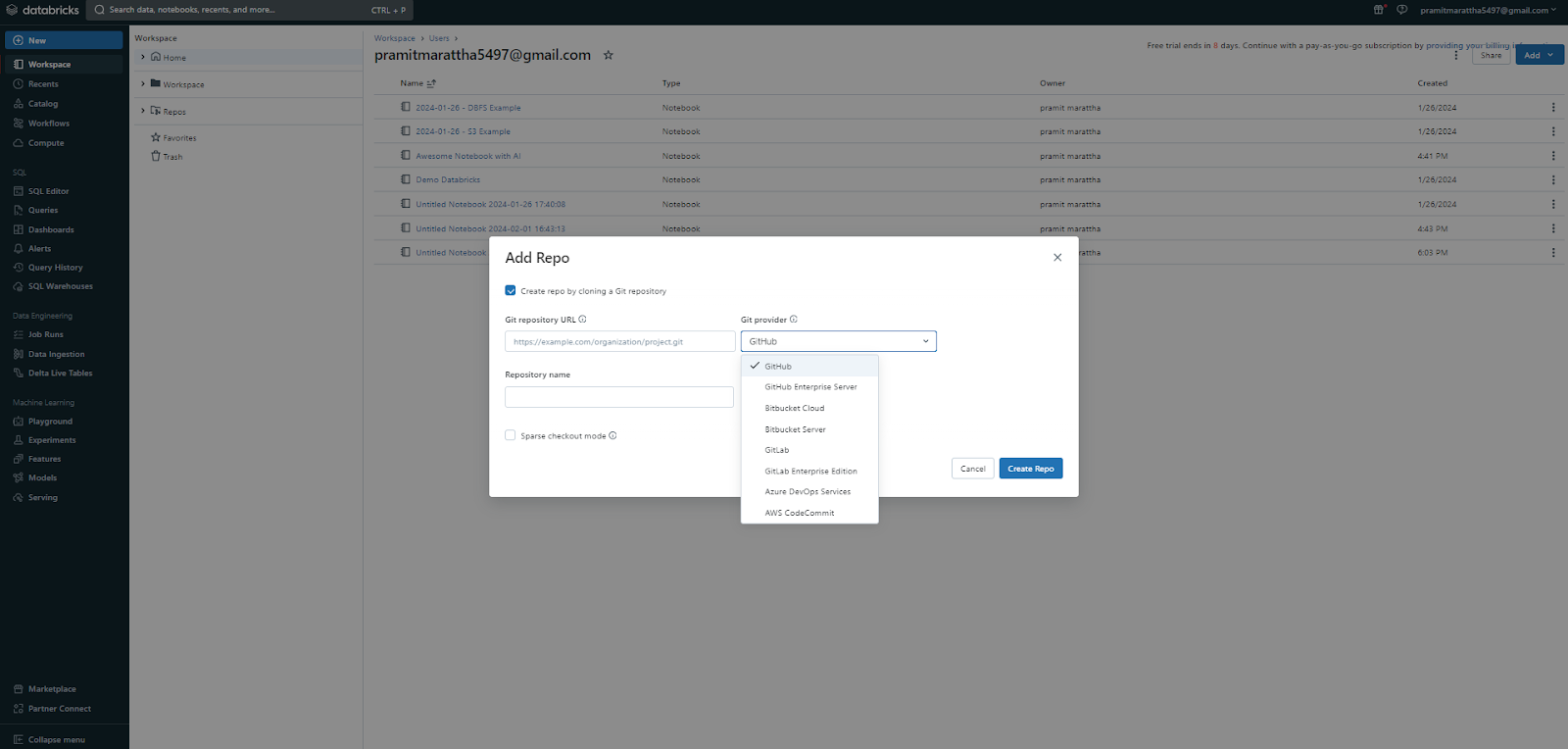 Databricks Repo Configuration in Databricks Workspace