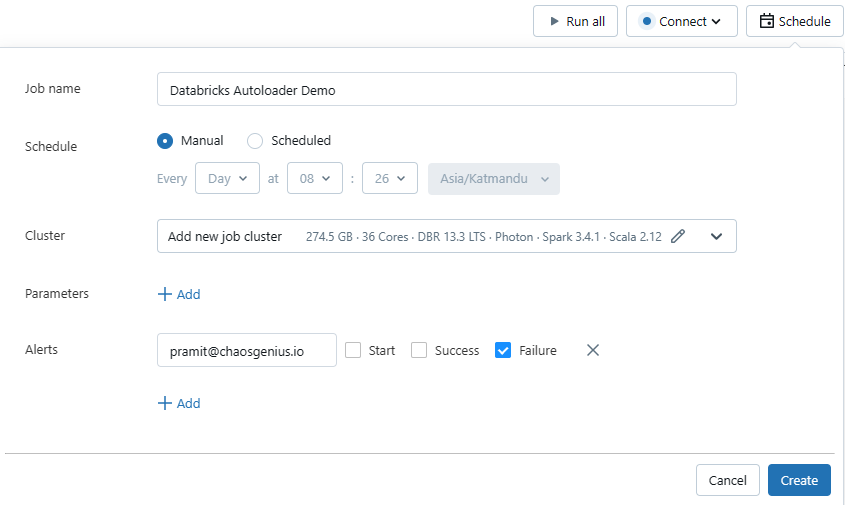 Scheduling Databricks Job - Databricks Autoloader