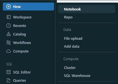 Creating a new Databricks notebook in the Databricks workspace - Databricks Autoloader