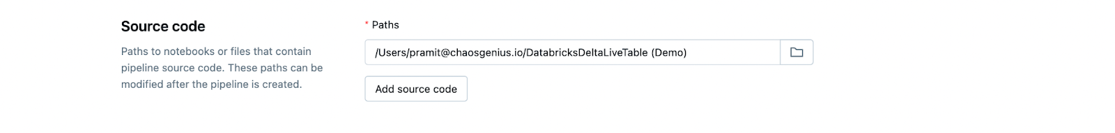 Source code destination location - Databricks Delta Live Table