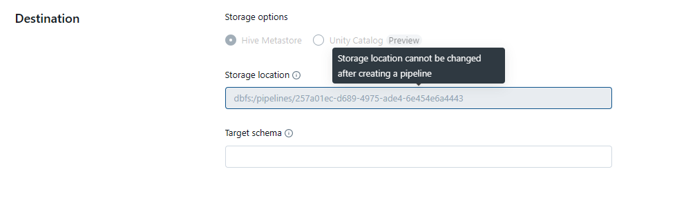 Modifying the storage location's destination - Databricks Delta Live Table