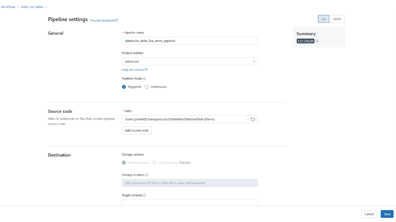 Clicking Save to save the changes - Databricks Delta Live Table