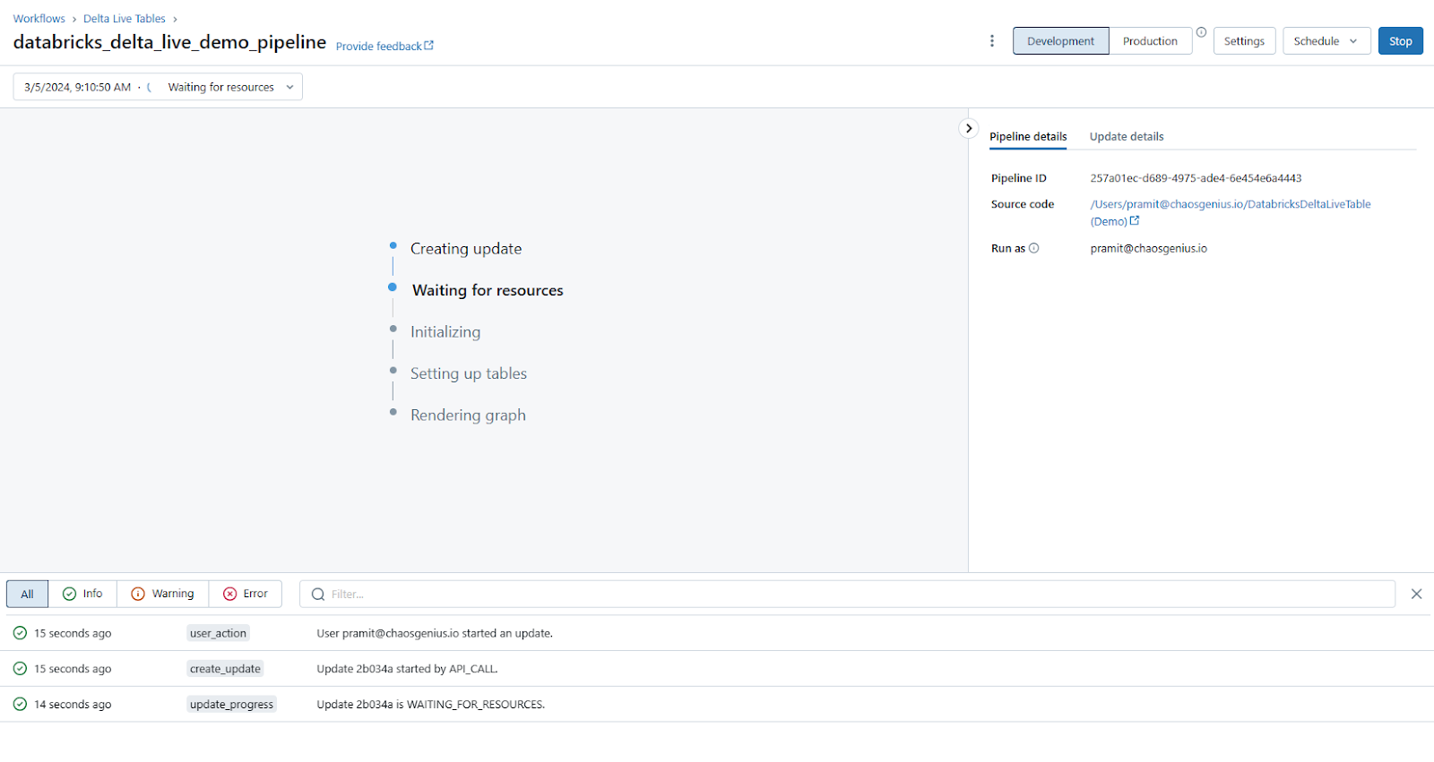 Starting Pipeline - Databricks Delta Live Table