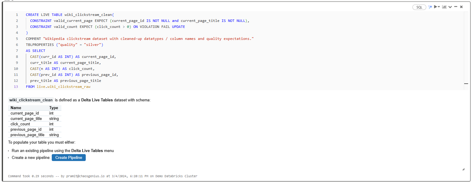 Creating a Silver (Validated) Databricks Delta Live Table