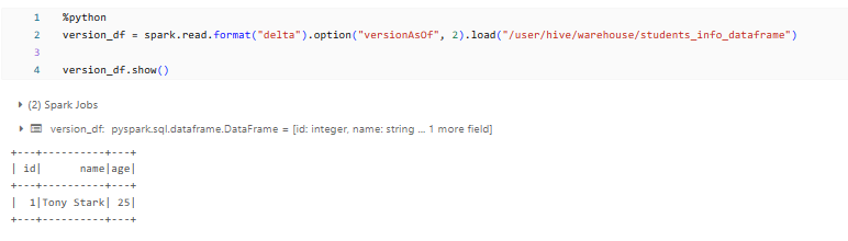 Using Time Travel Option in Databricks Delta Table using DataFrame