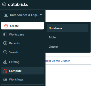 Creating a new Databricks notebook in the Databricks workspace - Databricks Delta Table