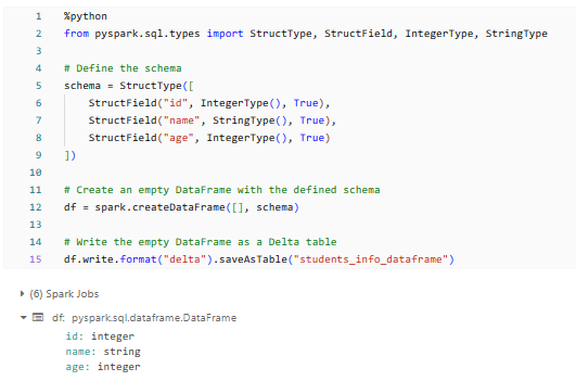 Creating students_info Delta table using DataFrame - Databricks Delta Table