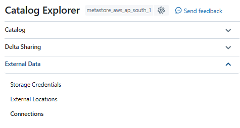 Clicking on the connection settings in the Catalog Explorer section - Databricks Lakehouse Federation