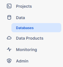 Navigating to Data section and selecting Databases - Databricks Lakehouse Federation