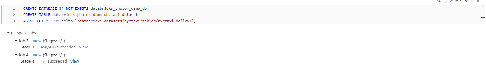 Creating database table and then loading the dataset - Databricks Photon