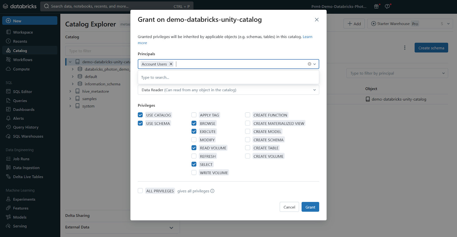 Access Control and Security - Databricks Unity Catalog